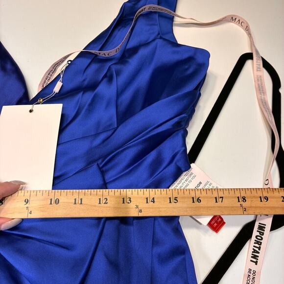 NWT Mac Duggal Royal Blue Satin High Slit Gown Sz 14 MSRP $595 - Picture 11 of 12
